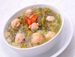 Canh cải chua tôm viên