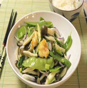 Đậu Hà Lan xào nấm và tôm